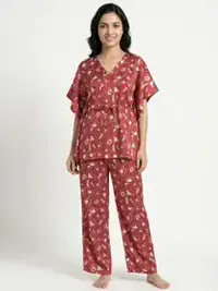 Zivame Maroon Printed Satin Night Suit at ₹598, 75% Off